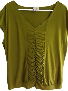 Worthington Stretch Blouse Size XL Pullover Green Short Sleeve V-Neck